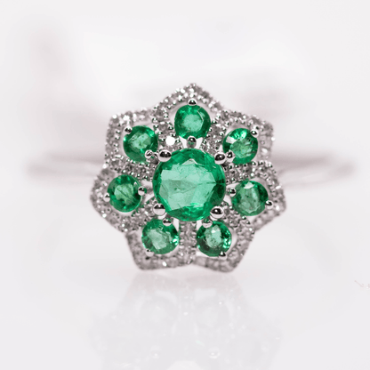 18k Emerald Star Pattern Ring Gold & Silver Pawn Shop