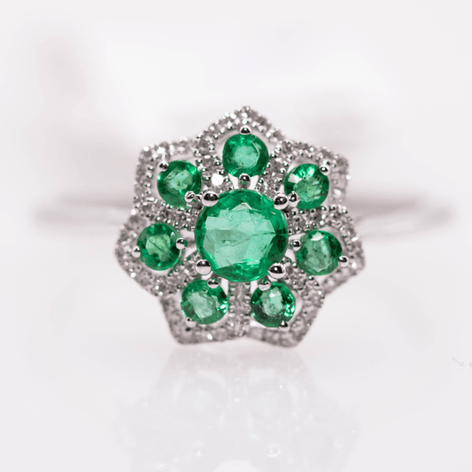 18k Emerald Star Pattern Ring Gold & Silver Pawn Shop