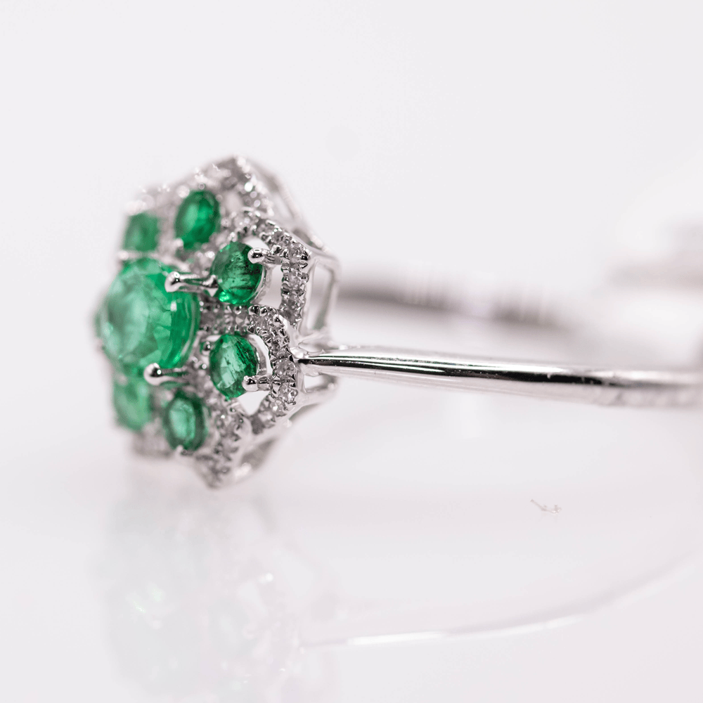 18k Emerald Star Pattern Ring Gold & Silver Pawn Shop