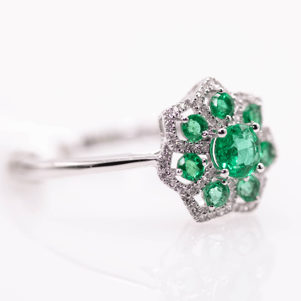 18k Emerald Star Pattern Ring Gold & Silver Pawn Shop