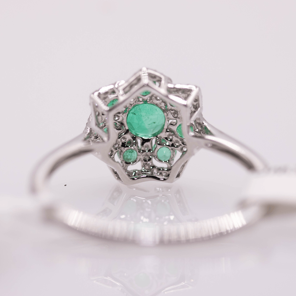 18k Emerald Star Pattern Ring Gold & Silver Pawn Shop