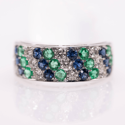 18KWG Emerald Sapphire Ring Gold & Silver Pawn Shop