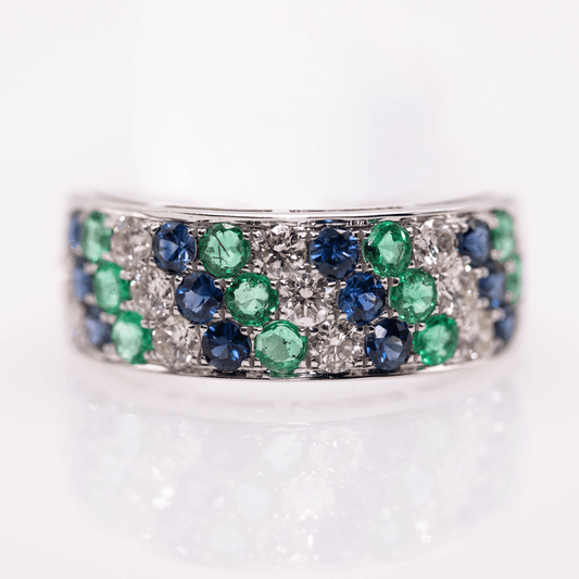 18KWG Emerald Sapphire Ring Gold & Silver Pawn Shop