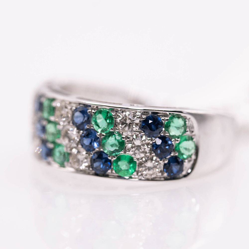 18KWG Emerald Sapphire Ring Gold & Silver Pawn Shop