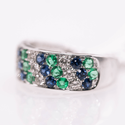 18KWG Emerald Sapphire Ring Gold & Silver Pawn Shop