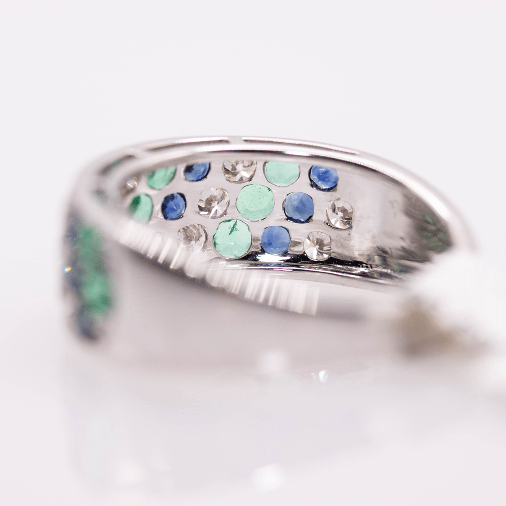 18KWG Emerald Sapphire Ring Gold & Silver Pawn Shop