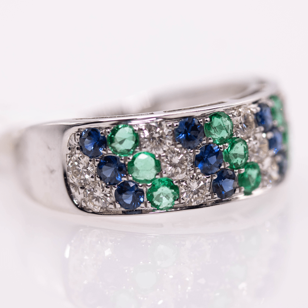 18KWG Emerald Sapphire Ring Gold & Silver Pawn Shop