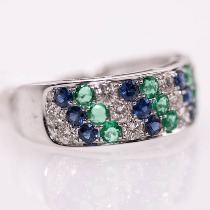 18KWG Emerald Sapphire Ring Gold & Silver Pawn Shop