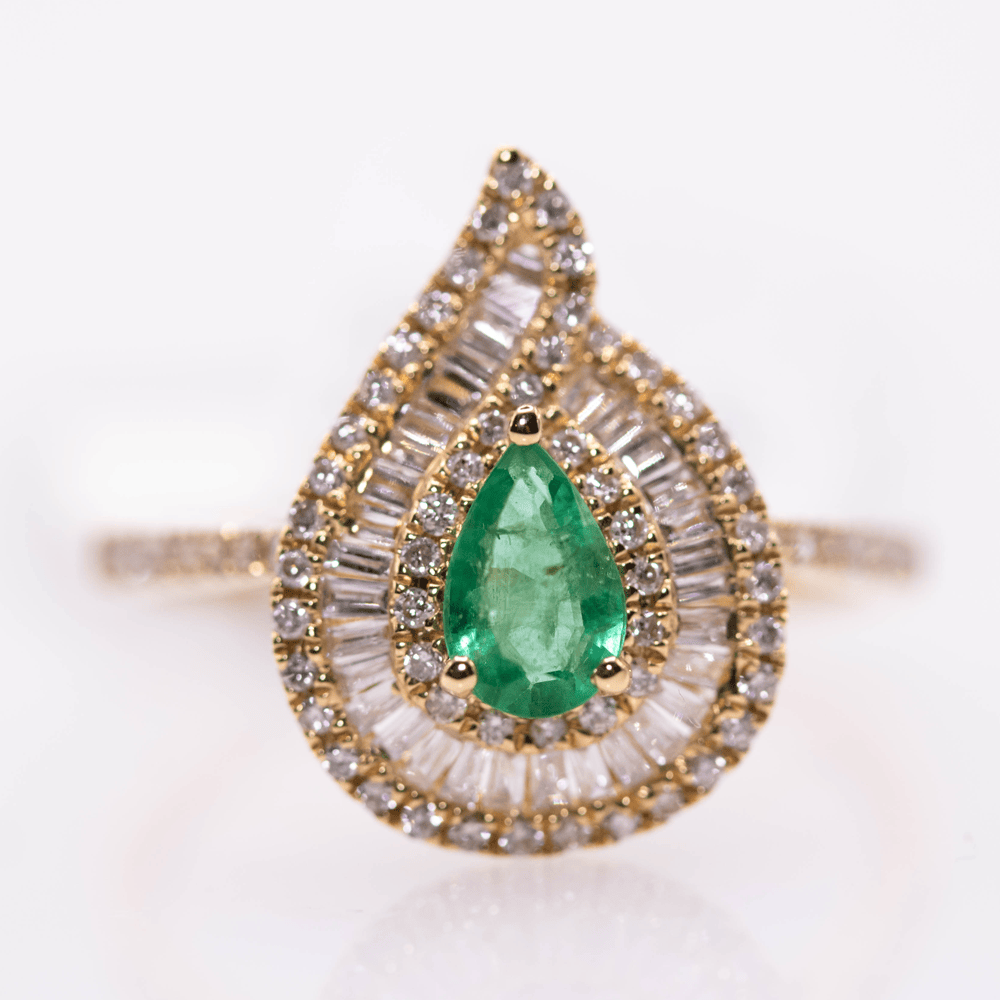 18K Pear Cut Emerald Ring Gold & Silver Pawn Shop