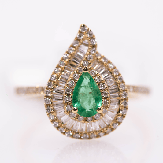 18K Pear Cut Emerald Ring Gold & Silver Pawn Shop