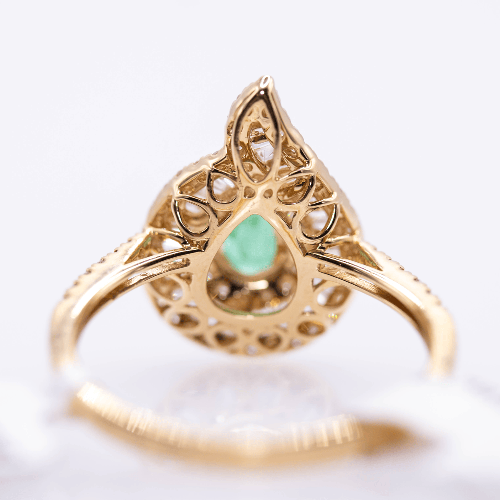 18K Pear Cut Emerald Ring Gold & Silver Pawn Shop