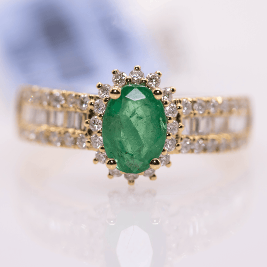 18K Emerald Ring with Diamond Band Gold & Silver Pawn Shop