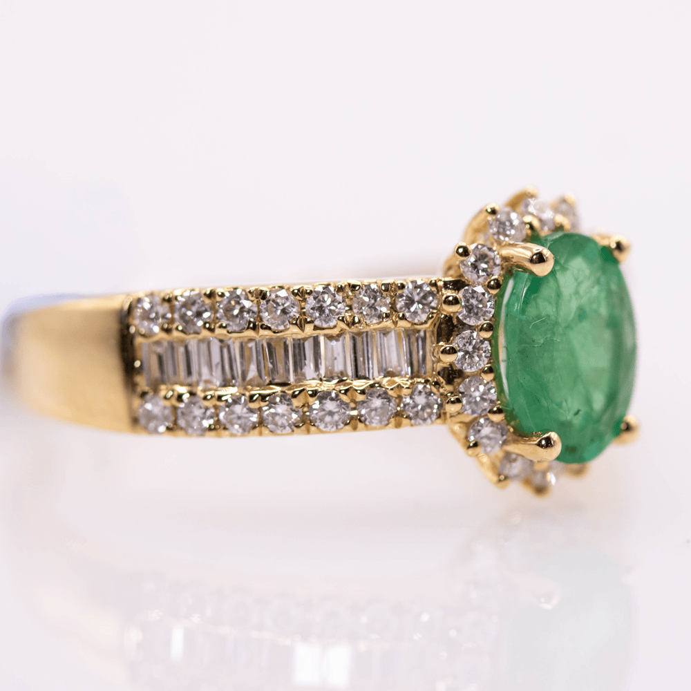 18K Emerald Ring with Diamond Band Gold & Silver Pawn Shop