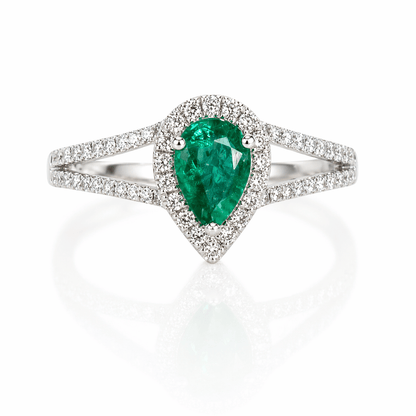 Split Shank Pear-Shaped Emerald & Diamond Halo Ring Gold & Silver Pawn Shop