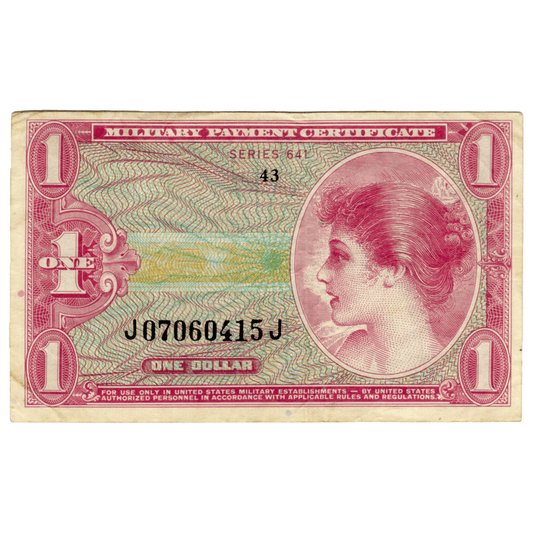 Military Payment Certificate $1 Series 641 Gold & Silver Pawn Shop