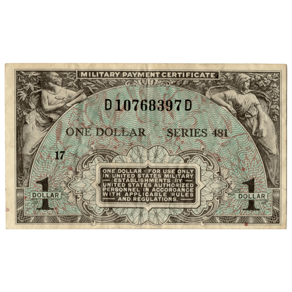 Military Payment Certificate $1 Series 481 Gold & Silver Pawn Shop