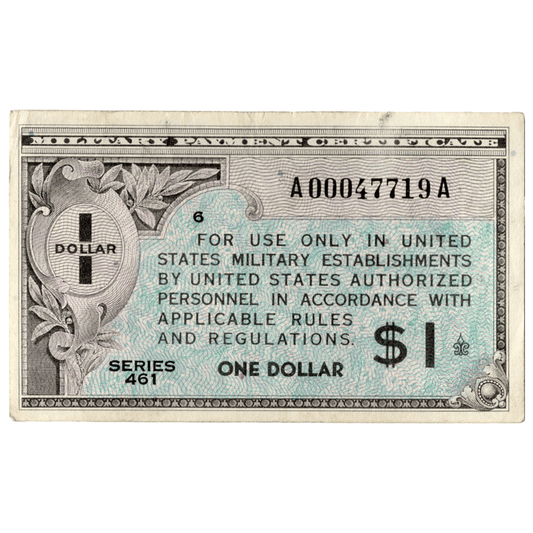 Military Payment Certificate $1 Series 461 Gold & Silver Pawn Shop