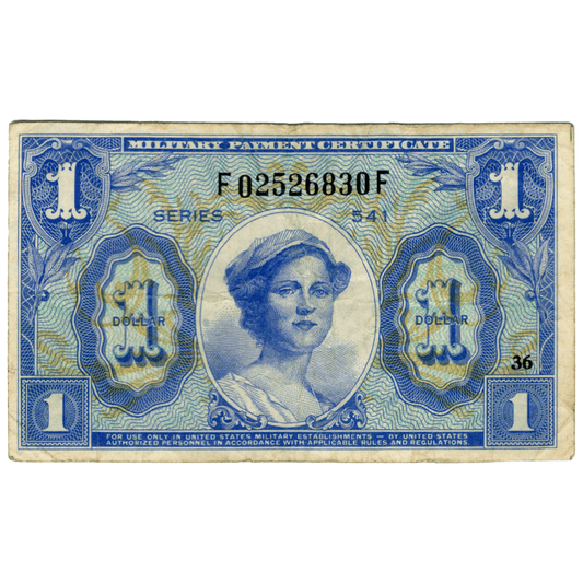 Military Payment Certificate $1 Series 541 Gold & Silver Pawn Shop