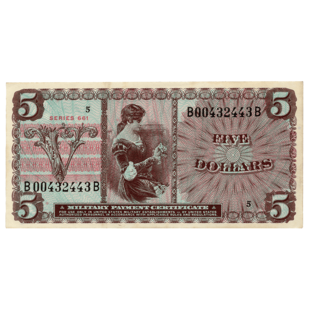 Military Payment Certificate $5 Series 661 Gold & Silver Pawn Shop