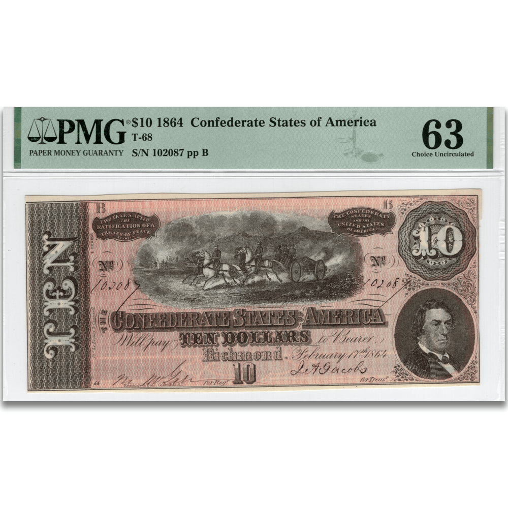 $10 1864 Confederate States of America Note PMG 63 Gold & Silver Pawn Shop