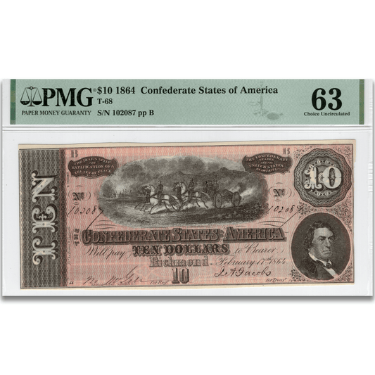 $10 1864 Confederate States of America Note PMG 63 Gold & Silver Pawn Shop
