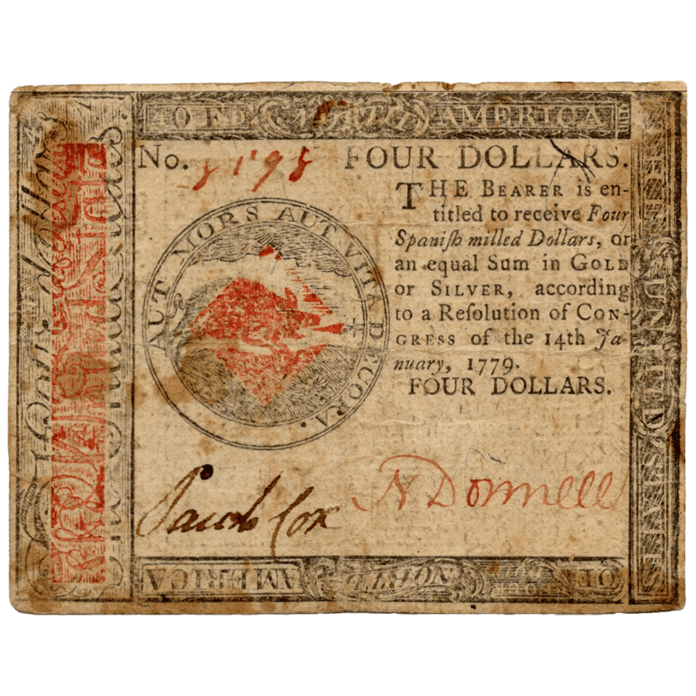 1779 Hall & Sellers, Philadelphia $4 Gold & Silver Pawn Shop