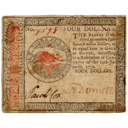 1779 Hall & Sellers, Philadelphia $4 Gold & Silver Pawn Shop