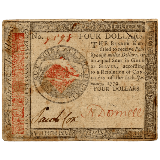 1779 Hall & Sellers, Philadelphia $4 Gold & Silver Pawn Shop