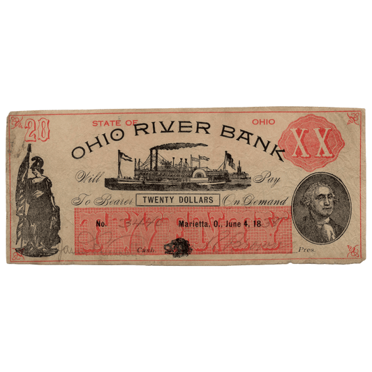 1838 Ohio River Bank $20 Gold & Silver Pawn Shop