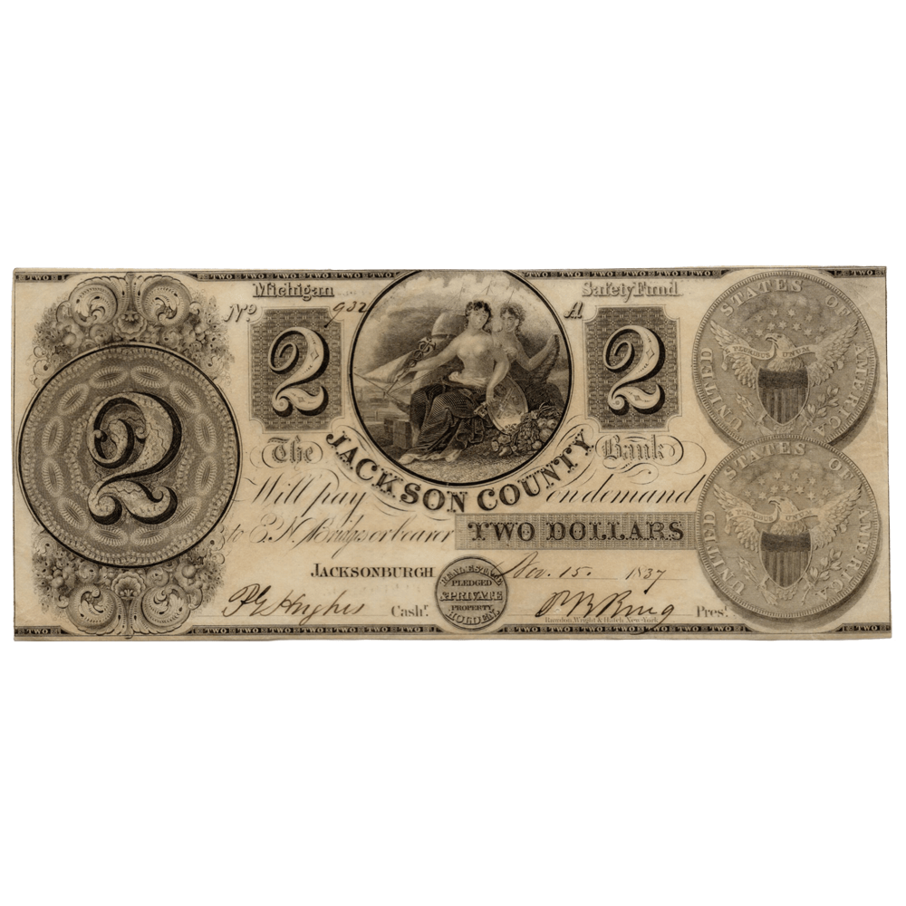 1837 Jackson County Bank $2 Gold & Silver Pawn Shop
