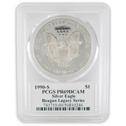 1990-S $1 PCGS PR69DCAM Silver Eagle Ashley Reagen Gold & Silver Pawn Shop