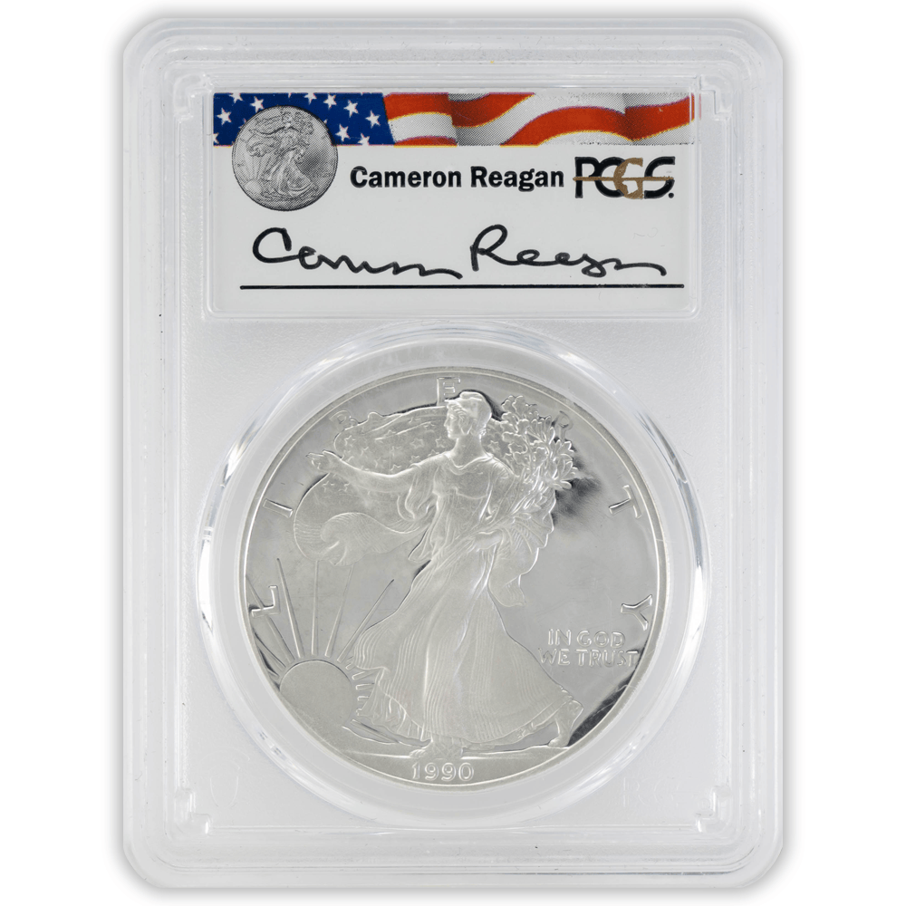 1990-S $1 PCGS PR69DCAM Silver Eagle Cameron Reagen Gold & Silver Pawn Shop