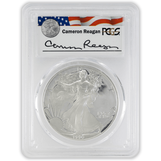 1990-S $1 PCGS PR69DCAM Silver Eagle Cameron Reagen Gold & Silver Pawn Shop