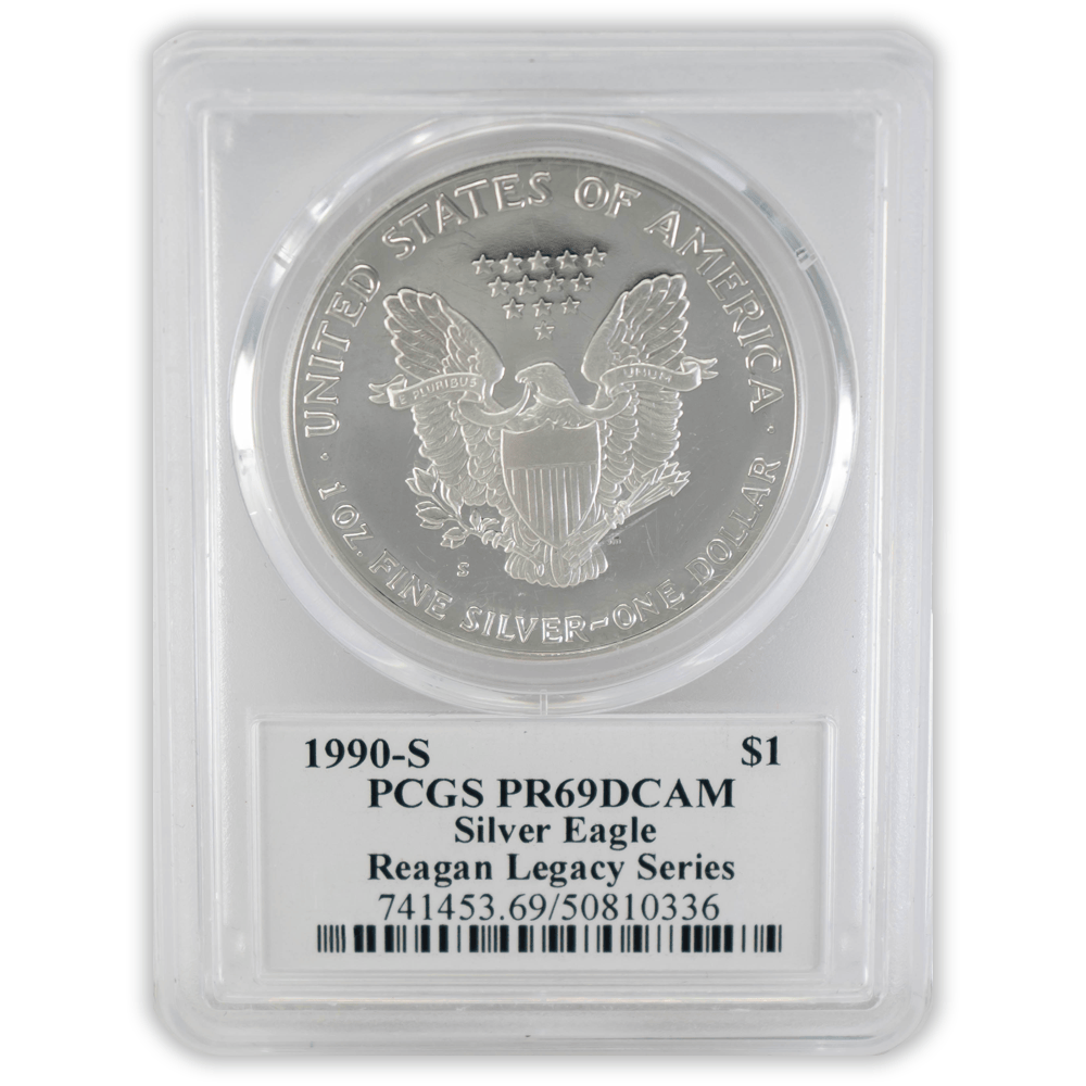 1990-S $1 PCGS PR69DCAM Silver Eagle Cameron Reagen Gold & Silver Pawn Shop