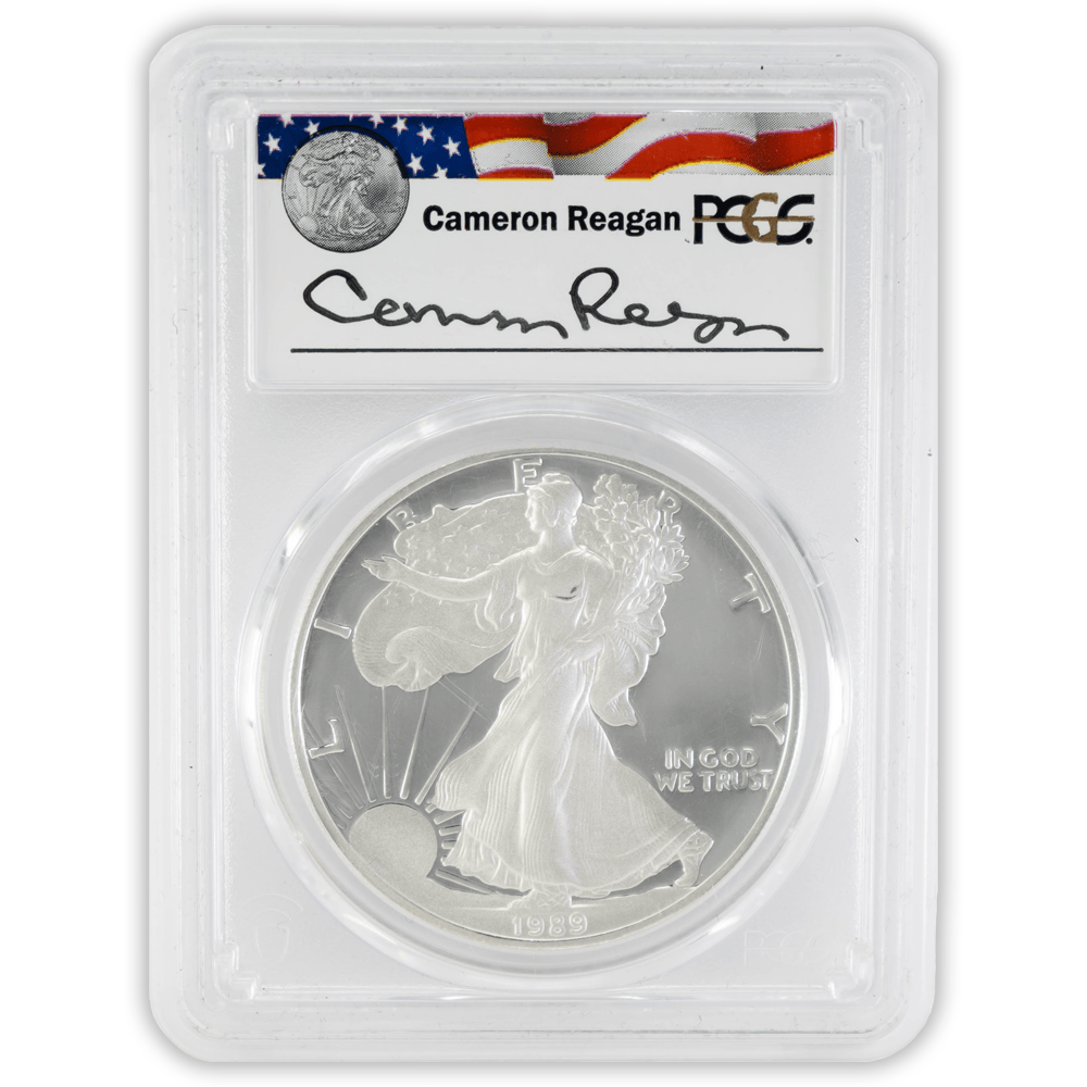 1989-S $1 PCGS PR69DCAM Silver Eagle Cameron Reagen Gold & Silver Pawn Shop