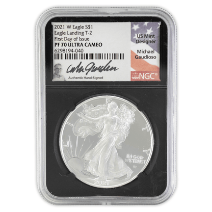 2021 W Eagle S$1 Eagle Landing T-2 PF 70 Ultra Cameo NGC Gold & Silver Pawn Shop Black Core Case