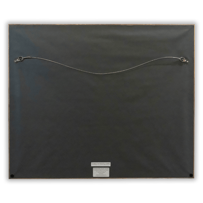 Rear view of framed La Corrida from Picasso showing black dust cover and picture wire