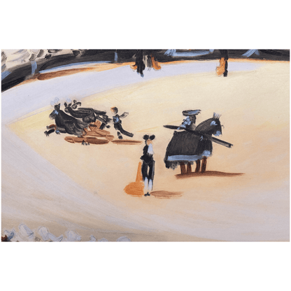 Detailed view of Picasso's La Corrida aquatint from 1956 showing bullfighting action