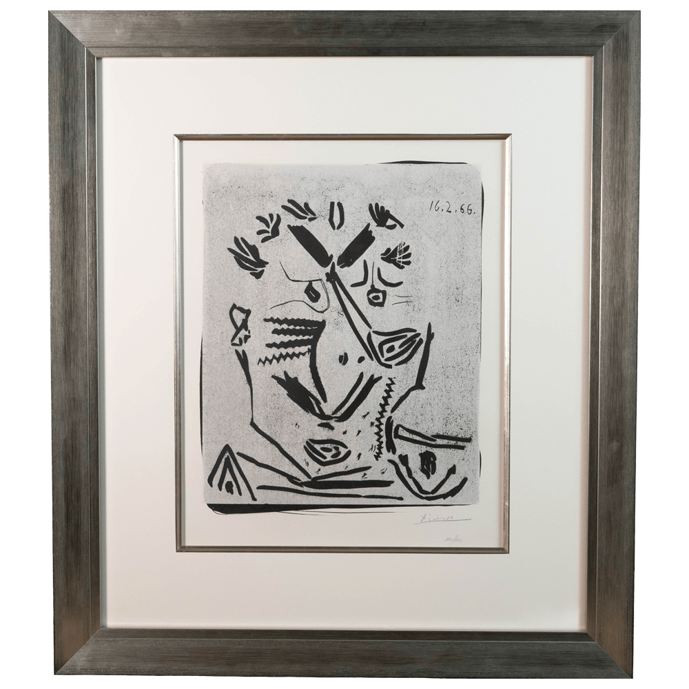 Portrait d'Homme, Notre Dame de Vie, 1966.  Framed original linocut by Picasso