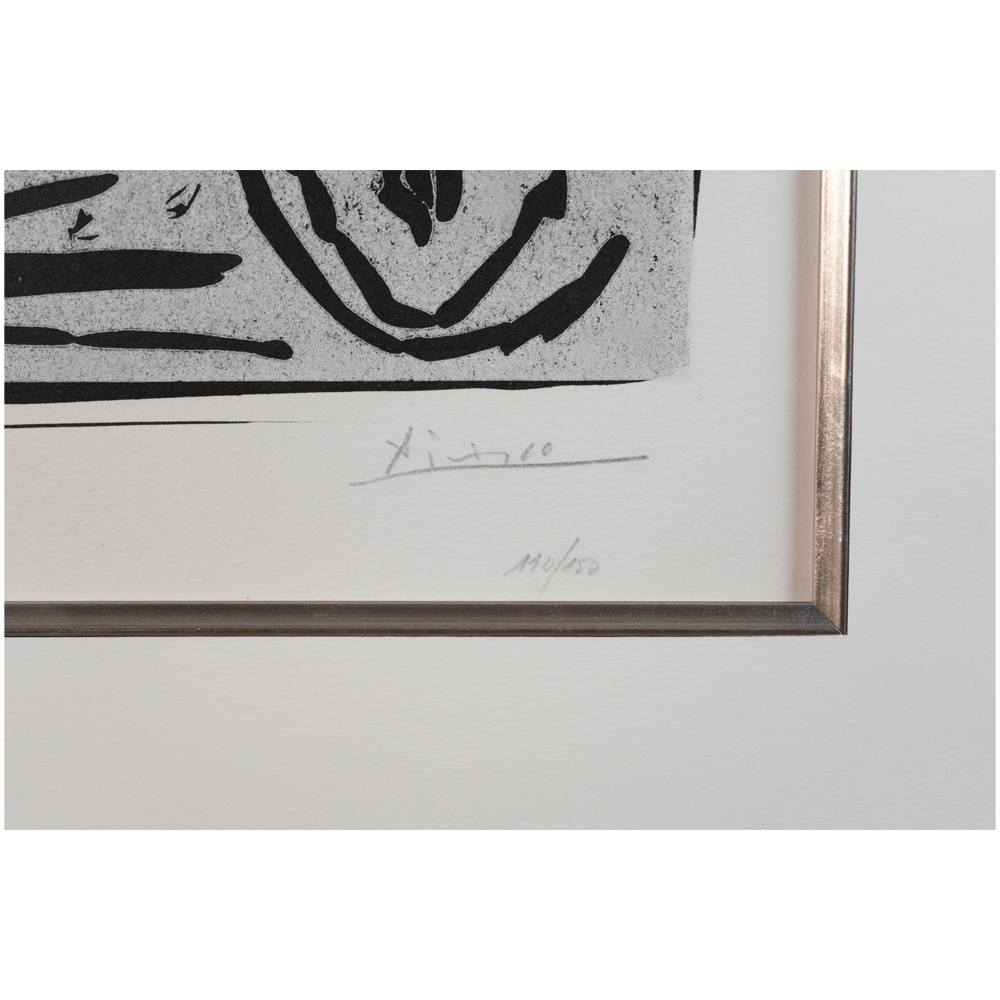 Pencil signature and number below bottom right corner of Picasso's Portrait d'Homme, Notre Dame de Vie, 1966
