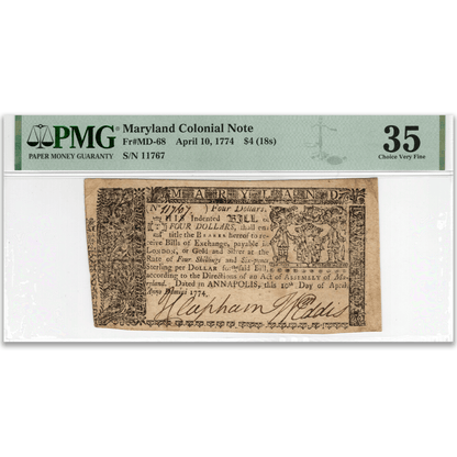 1774 Maryland Colonial Currency PMG Graded Gold & Silver Pawn Shop Fr#MD-68 PMG 35