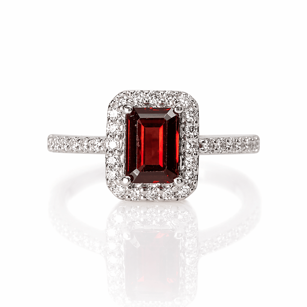 Emerald-Cut Red Stone & Diamond Halo Ring
Gold & Silver Pawn Shop
