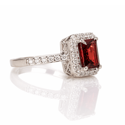 Emerald-Cut Red Stone & Diamond Halo Ring
Gold & Silver Pawn Shop