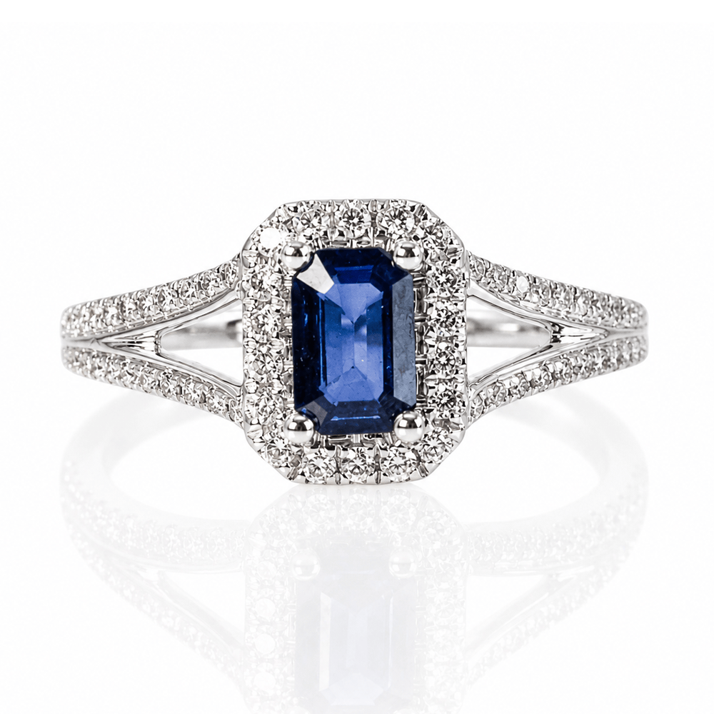 14K White Gold Emerald-Cut Sapphire Diamond Halo Ring
Gold & Silver Pawn Shop