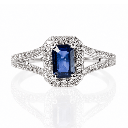 14K White Gold Emerald-Cut Sapphire Diamond Halo Ring
Gold & Silver Pawn Shop