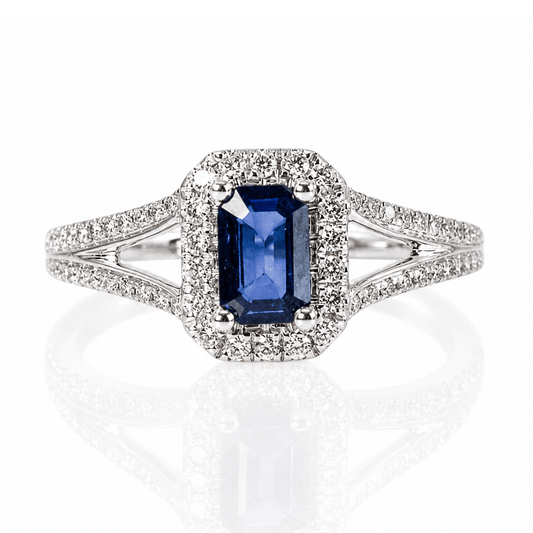14K White Gold Emerald-Cut Sapphire Diamond Halo Ring
Gold & Silver Pawn Shop