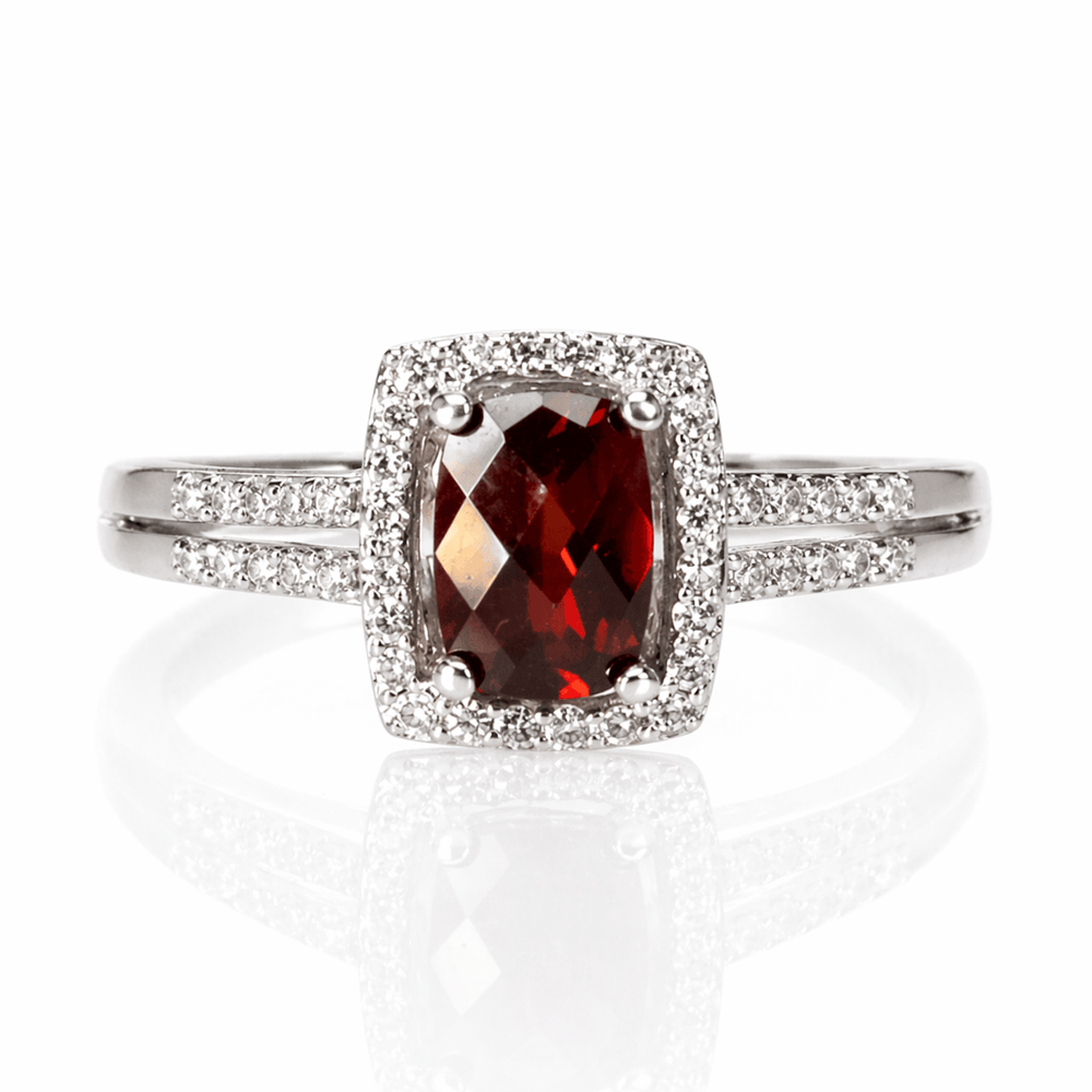 Cushion-Cut Garnet & Diamond Halo Ring in 14K White Gold
Gold & Silver Pawn Shop