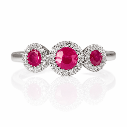 Three-Stone Ruby & Diamond Halo Ring in 14K White Gold
Gold & Silver Pawn Shop