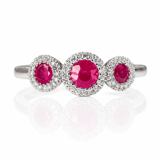 Three-Stone Ruby & Diamond Halo Ring in 14K White Gold
Gold & Silver Pawn Shop