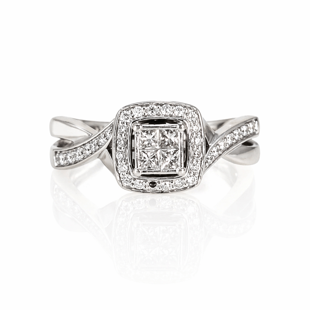 14K Diamond Cluster Halo Ring Gold & Silver Pawn Shop